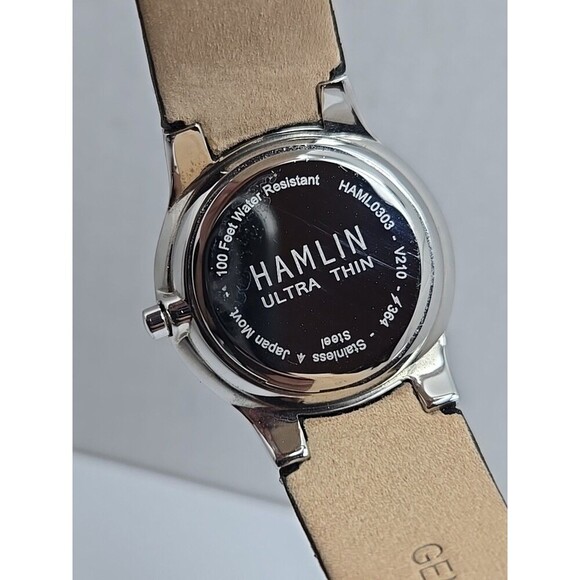 Hamlin Ultra Thin Steel Blue Dial Date Quartz 100 Ft Water Resistant New Battery - Picture 11 of 11